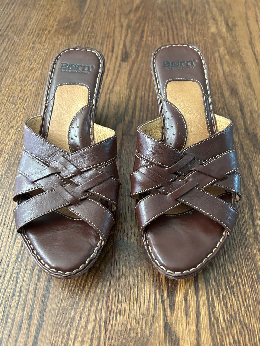 Born Women's Dark Brown Woven Leather Slide Mules